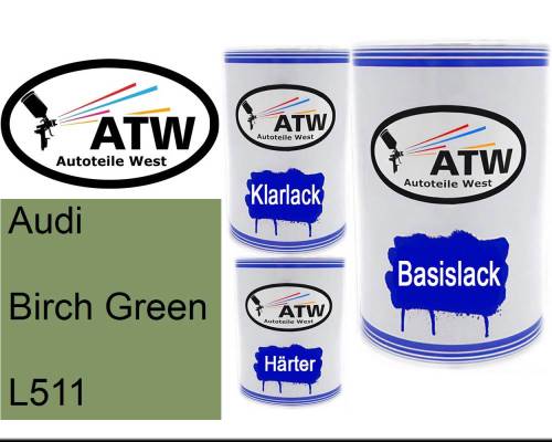 Audi, Birch Green, L511: 500ml Lackdose + 500ml Klarlack + 250ml Härter - Set, von ATW Autoteile West.